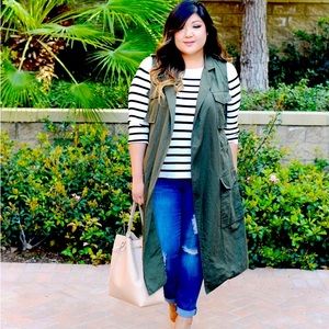 Olive Green Military Sleeveless Trench Duster